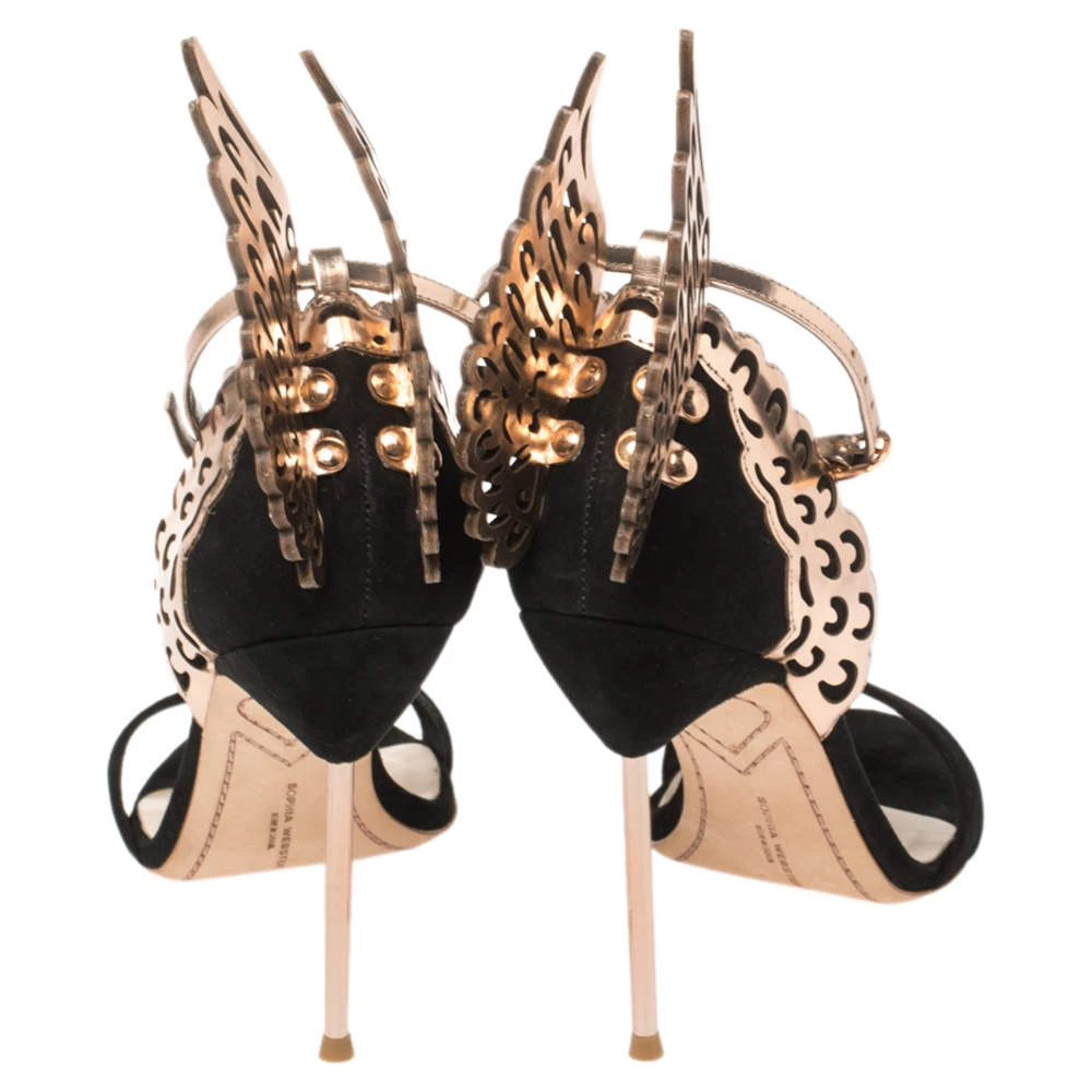 Sophia Webster Black/Rose Gold Suede And Leather Evangeline Open Toe Sandals Size 40 For Women - Image 5