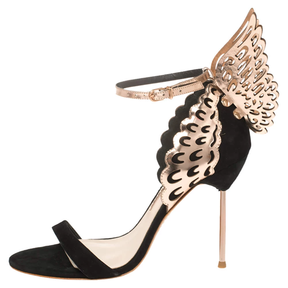 Sophia Webster Black/Rose Gold Suede And Leather Evangeline Open Toe Sandals Size 40 For Women - Image 2