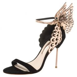 Sophia Webster Black/Rose Gold Suede And Leather Evangeline Open Toe Sandals Size 40 For Women