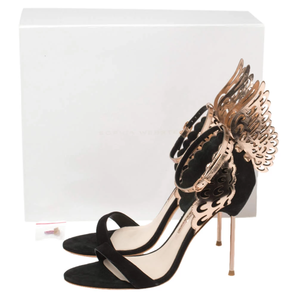 Sophia Webster Black/Rose Gold Suede And Leather Evangeline Open Toe Sandals Size 40 For Women - Image 8