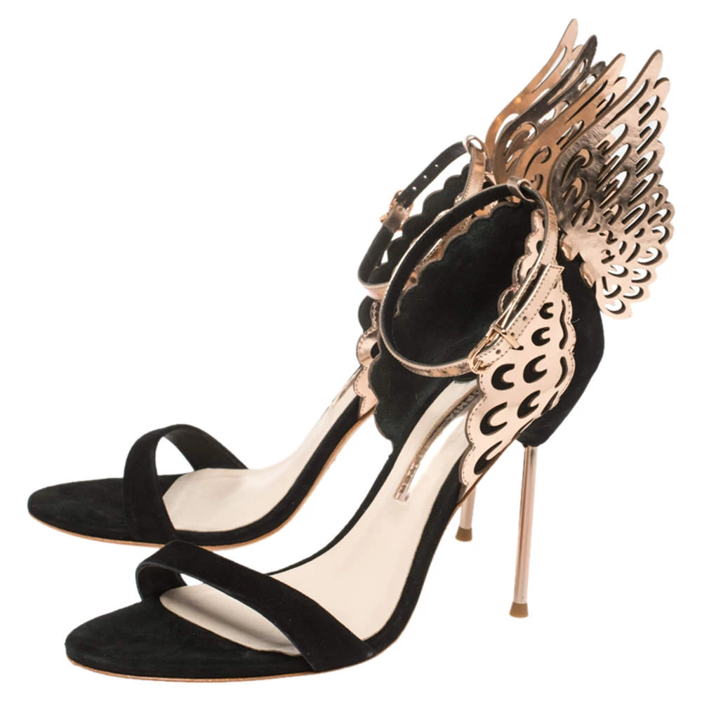 Sophia Webster Black/Rose Gold Suede And Leather Evangeline Open Toe Sandals Size 40 For Women - Image 4