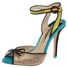 Sophia Webster Multicolor Satin Crystal Embellished Bow Peep Toe Sandals Size 37 For Women