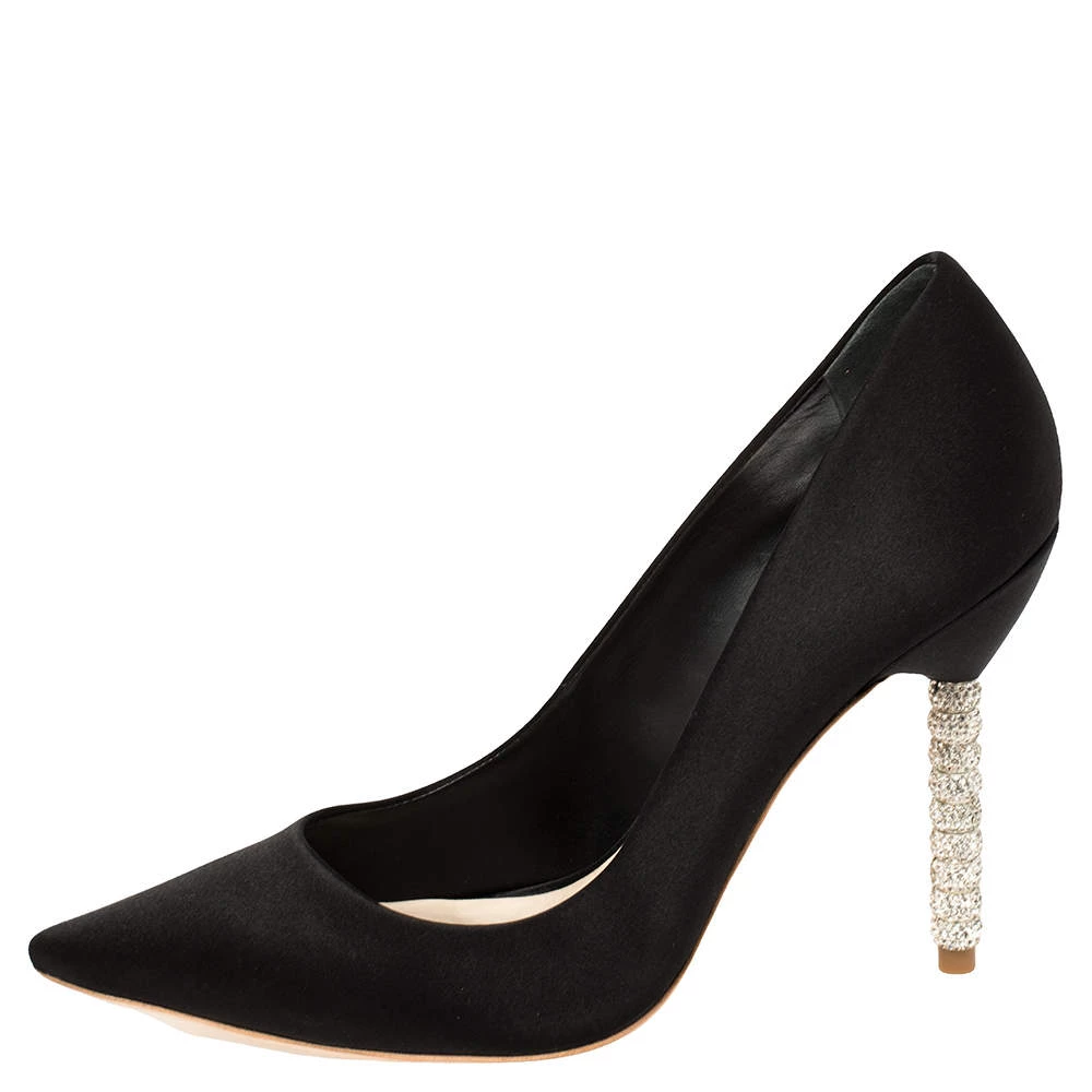 Sophia Webster Black Satin Crystal Embellished Coco Pumps Size 39.5 For Women - Image 2
