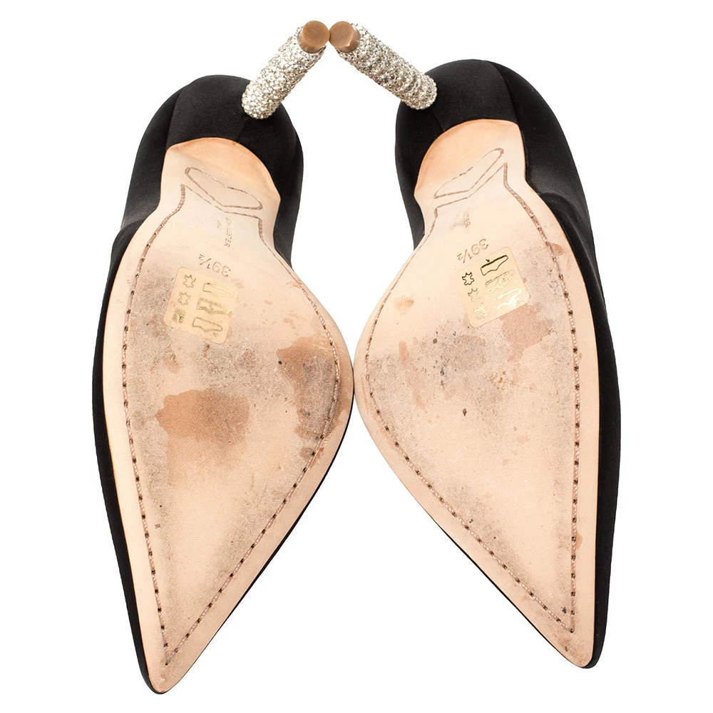 Sophia Webster Black Satin Crystal Embellished Coco Pumps Size 39.5 For Women - Image 6