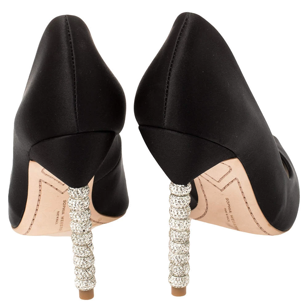Sophia Webster Black Satin Crystal Embellished Coco Pumps Size 39.5 For Women - Image 5