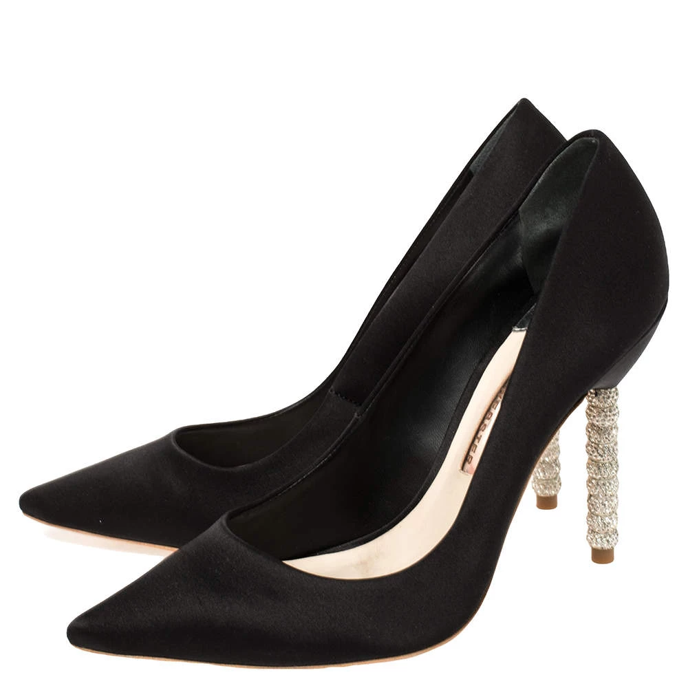 Sophia Webster Black Satin Crystal Embellished Coco Pumps Size 39.5 For Women - Image 4