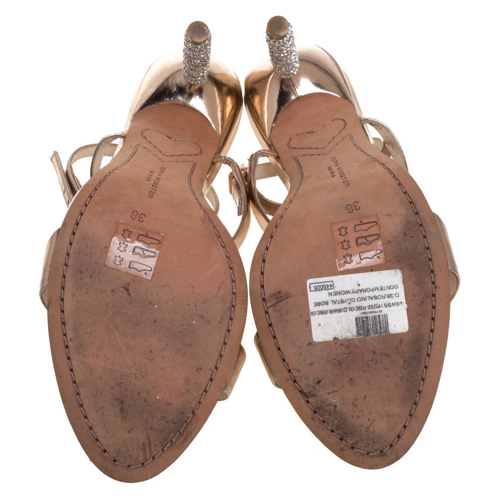 Sophia Webster Rose Gold Leather Rosalind Crystal Heel Ankle Strap Sandals Size 38 For Women - Image 6