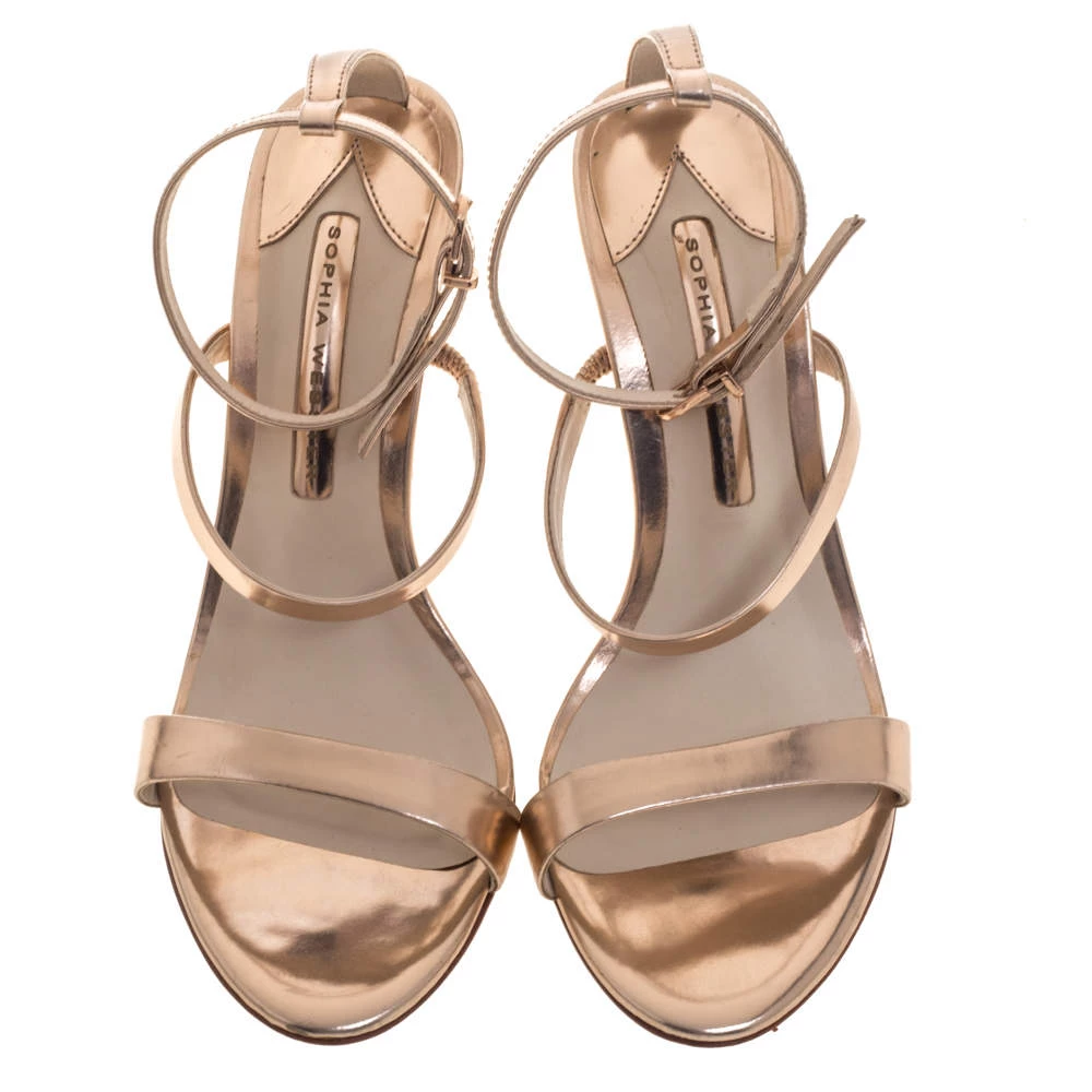 Sophia Webster Rose Gold Leather Rosalind Crystal Heel Ankle Strap Sandals Size 38 For Women - Image 3