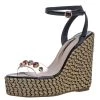 Sophia Webster Black Patent Leather And PVC Dina Crystal Studded Wedge Espadrille Platform Sandals Size 38 For Women