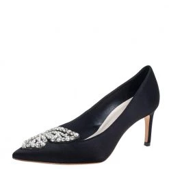 Sophia Webster Black Satin Crystal Embellished Bibi Pumps Size 36.5 For Women