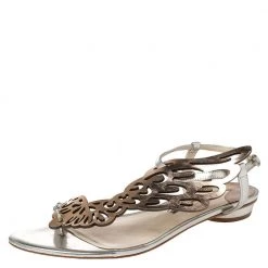 Sophia Webster Metallic Bronze And Silver Leather Seraphina Angel Wing Flat Sandals Size 40 For Women