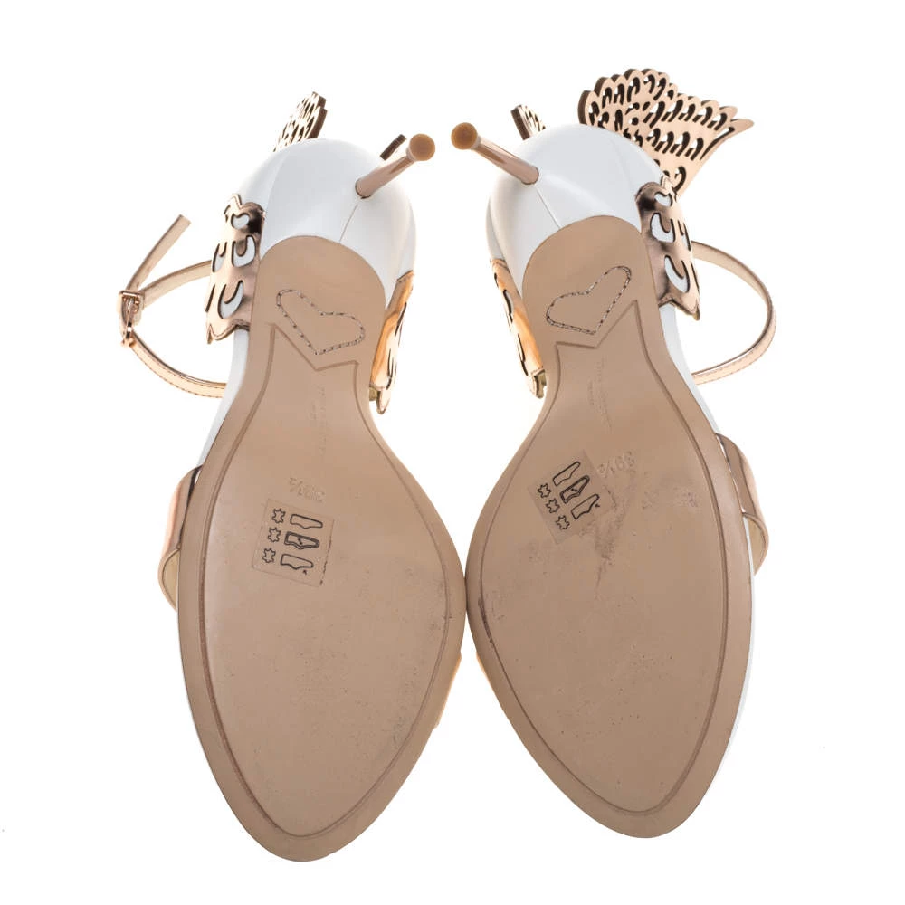 Sophia Webster Rose Gold/White Leather Evangeline Laser Cut Angel Wing Ankle Strap Sandals Size 39.5 For Women - Image 6