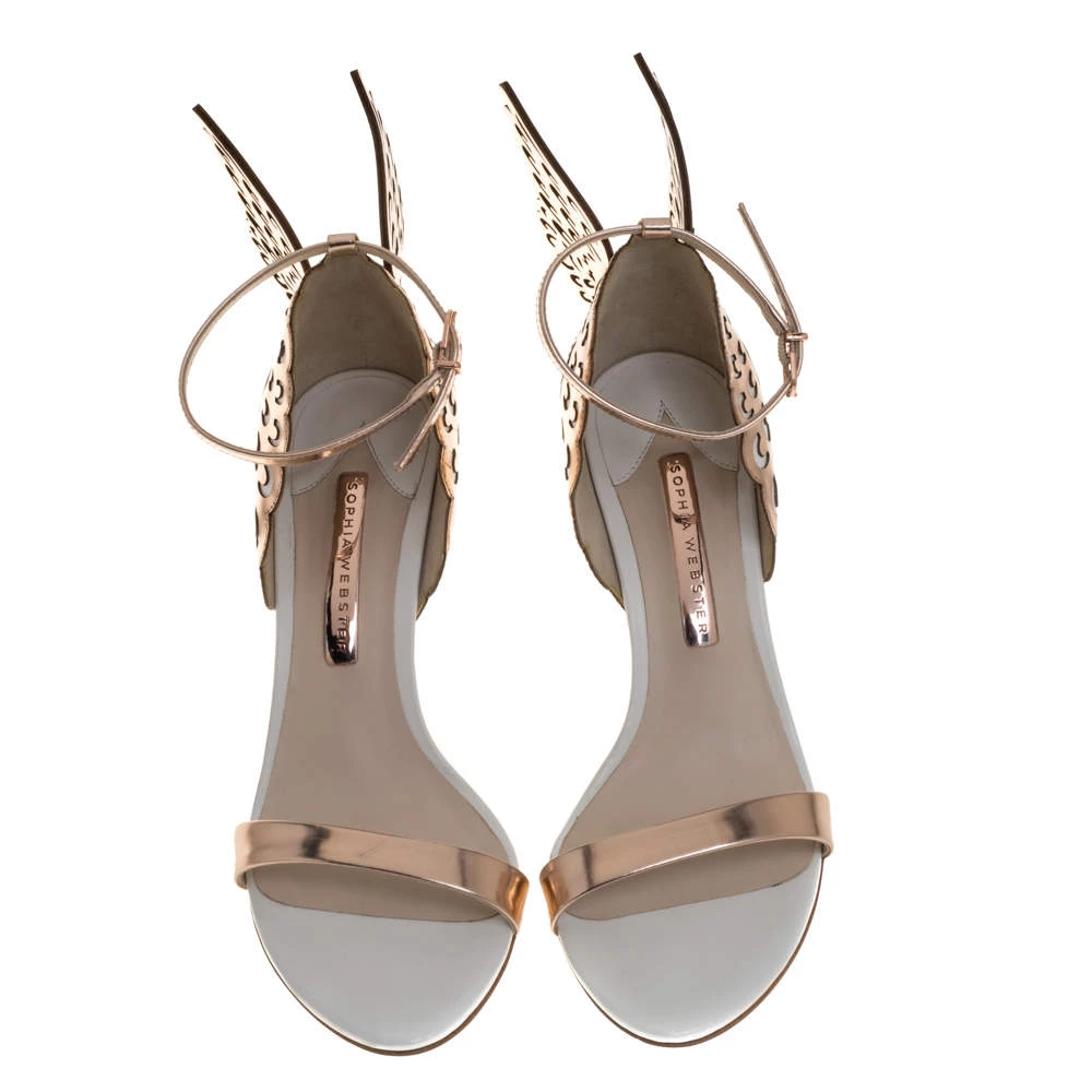 Sophia Webster Rose Gold/White Leather Evangeline Laser Cut Angel Wing Ankle Strap Sandals Size 39.5 For Women - Image 3