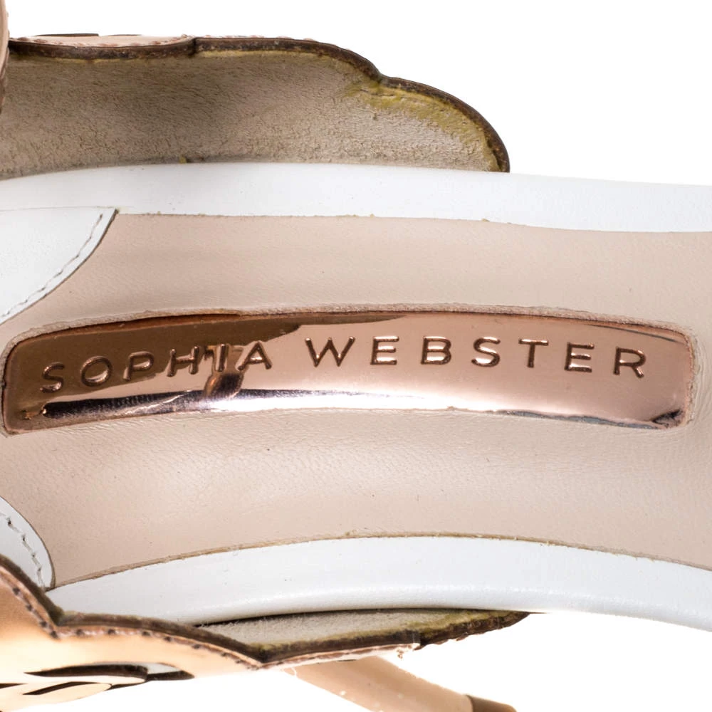Sophia Webster Rose Gold/White Leather Evangeline Laser Cut Angel Wing Ankle Strap Sandals Size 39.5 For Women - Image 7