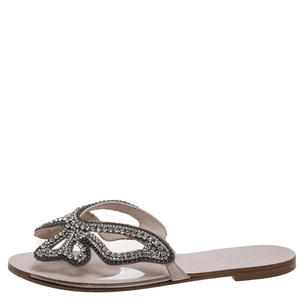 Sophia Webster Beige Butterfly Crystal Embellished Suede And PVC Madame Flat Sandals Size 36 For Women - Image 2