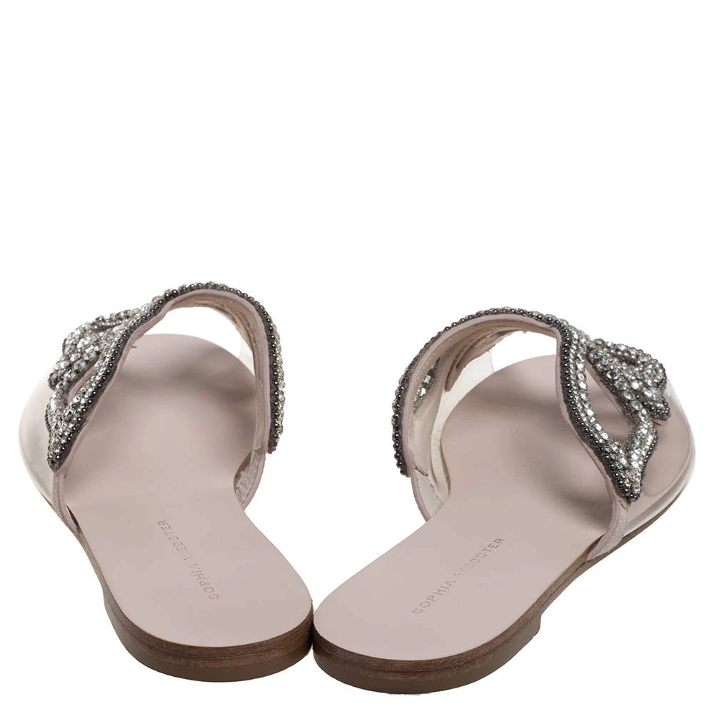 Sophia Webster Beige Butterfly Crystal Embellished Suede And PVC Madame Flat Sandals Size 36 For Women - Image 5