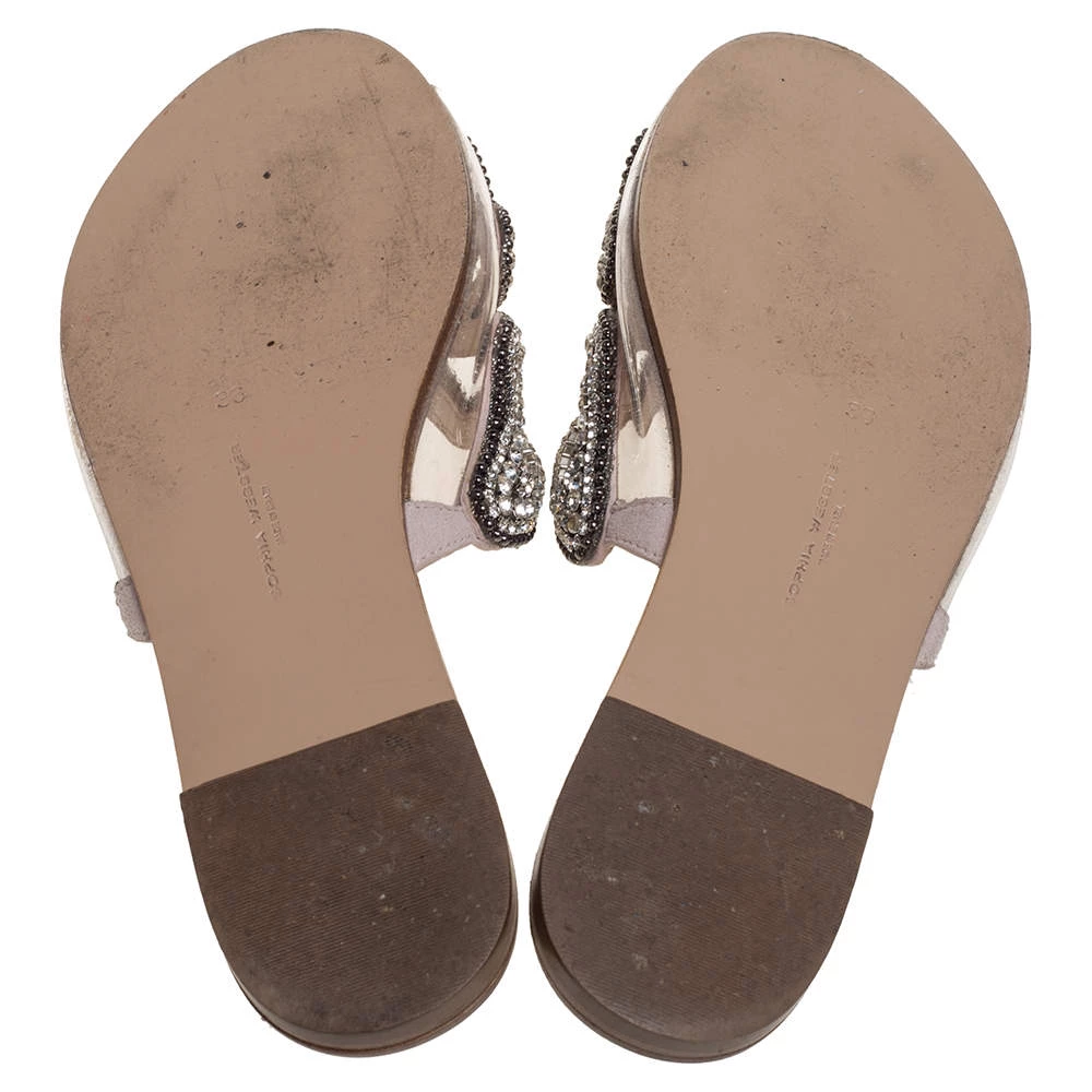 Sophia Webster Beige Butterfly Crystal Embellished Suede And PVC Madame Flat Sandals Size 36 For Women - Image 6