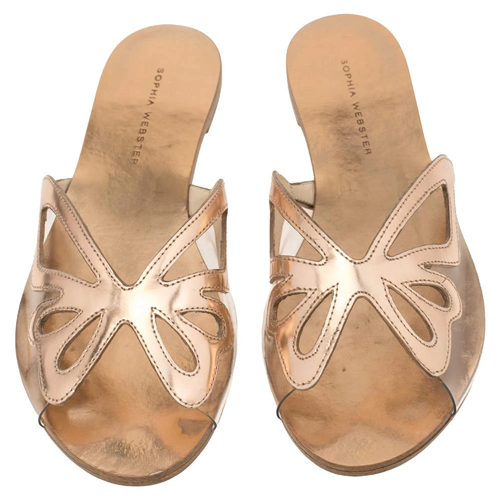 Sophia Webster Metallic Rose Gold Leather And PVC Madame Butterfly Flat Slides Size 37 For Women - Image 3