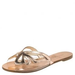 Sophia Webster Metallic Rose Gold Leather And PVC Madame Butterfly Flat Slides Size 37 For Women