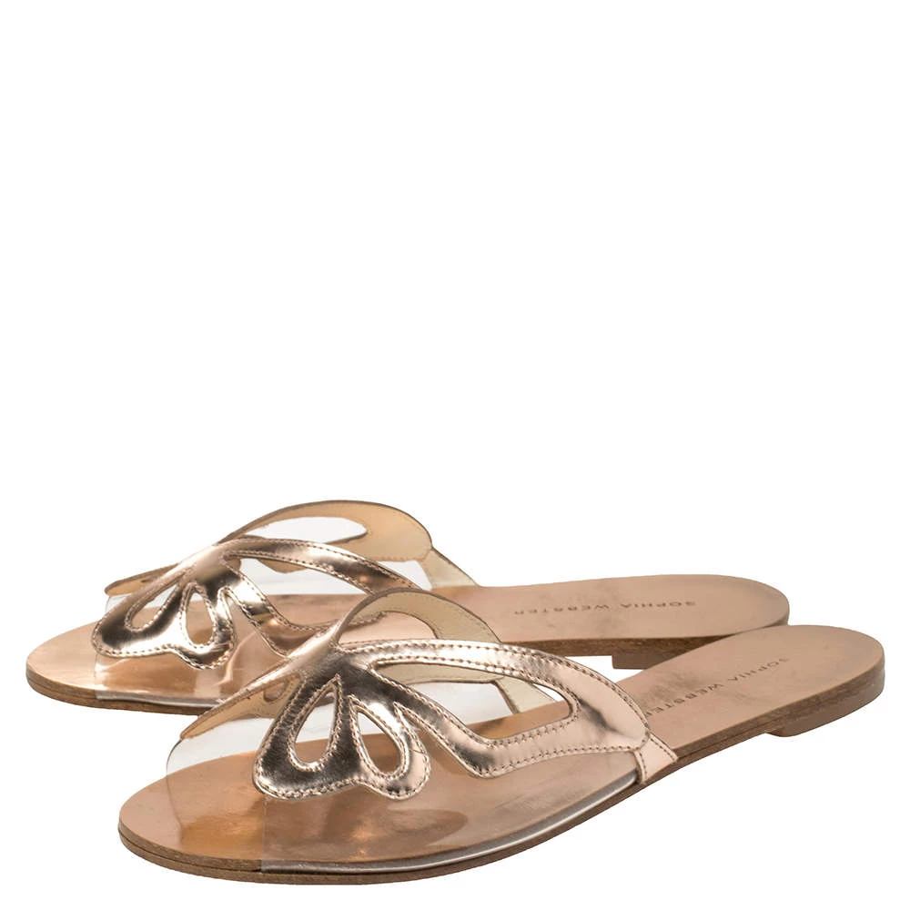 Sophia Webster Metallic Rose Gold Leather And PVC Madame Butterfly Flat Slides Size 37 For Women - Image 4