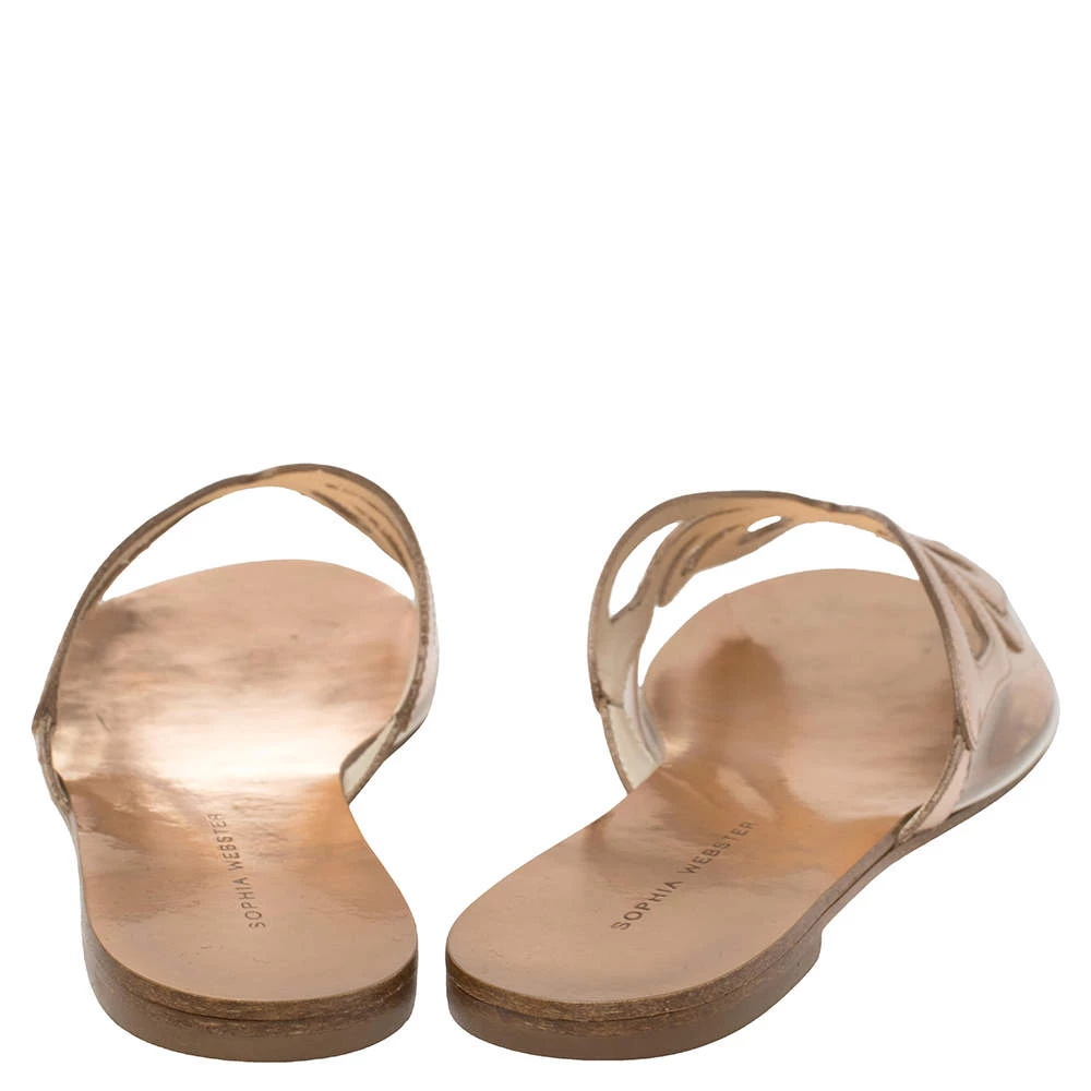 Sophia Webster Metallic Rose Gold Leather And PVC Madame Butterfly Flat Slides Size 37 For Women - Image 5