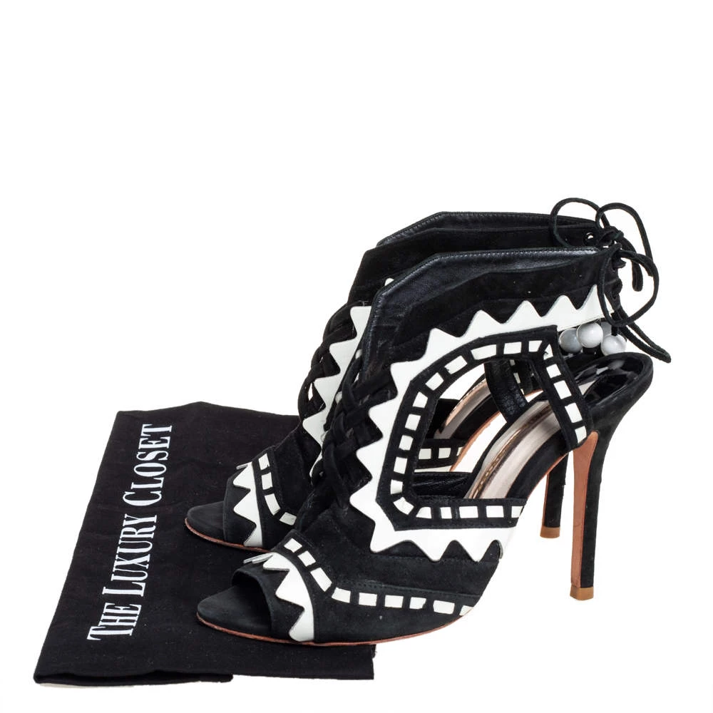 Sophia Webster Black/White Suede And Patent Leather Riko Cut Out Sandals Size 38 For Women - Image 8