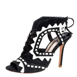 Sophia Webster Black/White Suede And Patent Leather Riko Cut Out Sandals Size 38 For Women