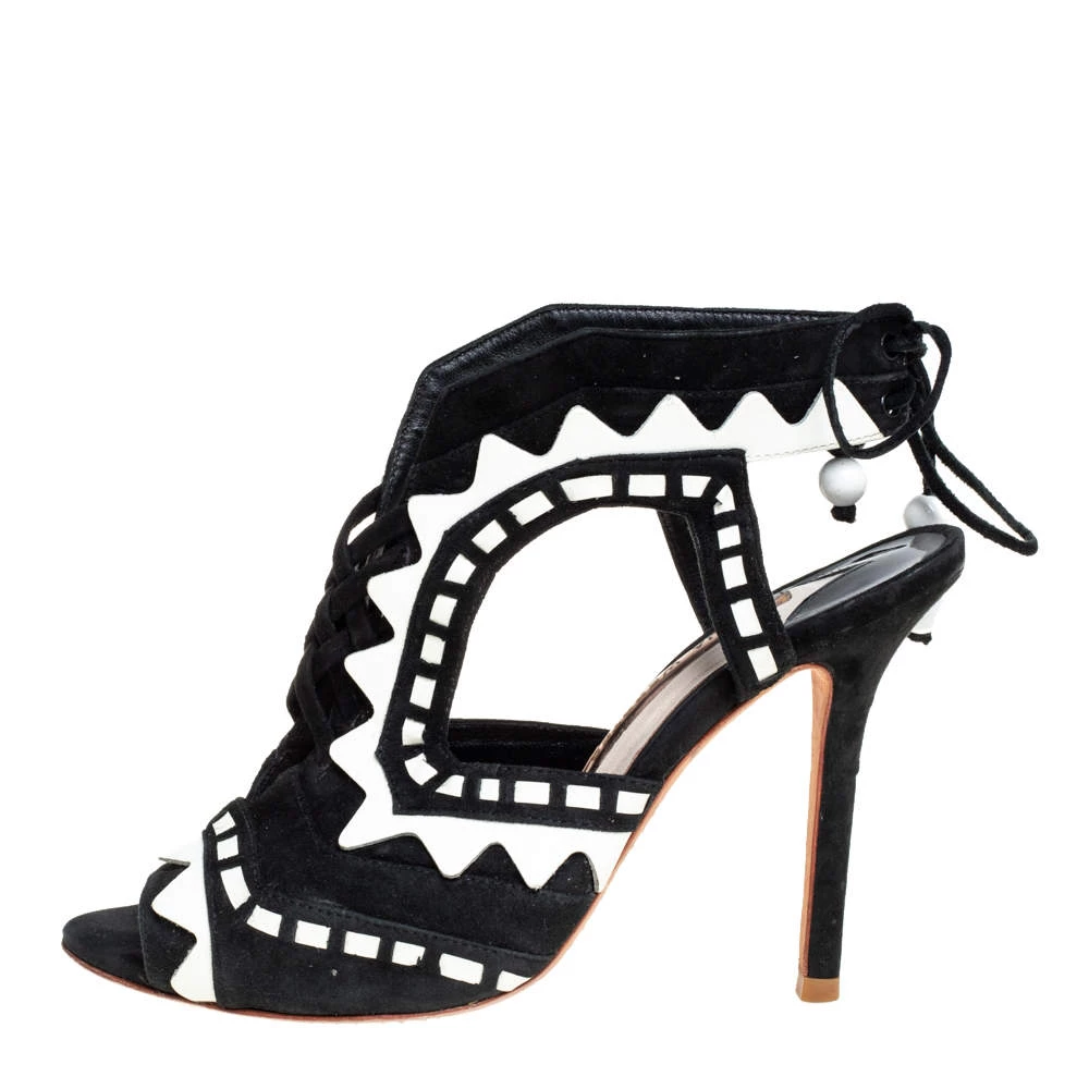 Sophia Webster Black/White Suede And Patent Leather Riko Cut Out Sandals Size 38 For Women - Image 2