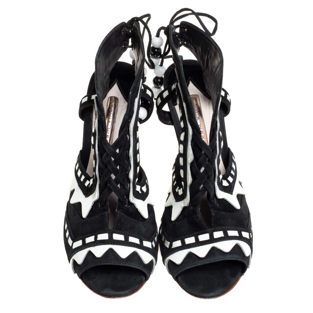 Sophia Webster Black/White Suede And Patent Leather Riko Cut Out Sandals Size 38 For Women - Image 3