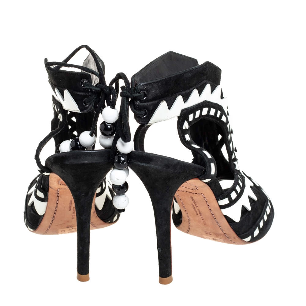 Sophia Webster Black/White Suede And Patent Leather Riko Cut Out Sandals Size 38 For Women - Image 5