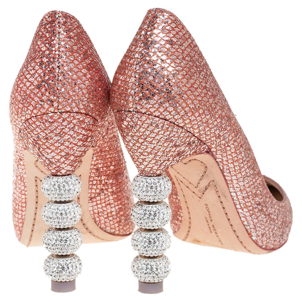 Sophia Webster Pink Glitter Coco Crystal Embellished Major Pointed Toe Pumps Size 38 For Women - Image 5