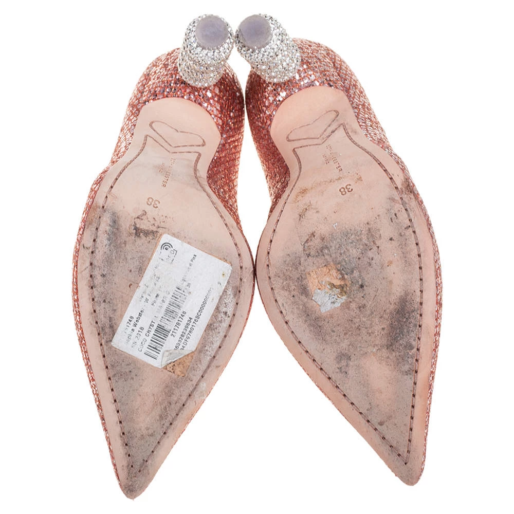 Sophia Webster Pink Glitter Coco Crystal Embellished Major Pointed Toe Pumps Size 38 For Women - Image 6