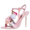 Sophia Webster Pink Patent Leather Layla Pom Pom Embellished T Strap Sandals Size 38 For Women