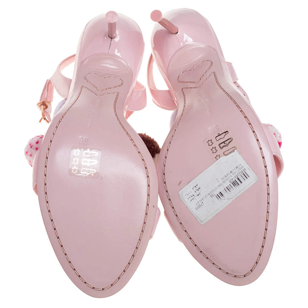 Sophia Webster Pink Patent Leather Layla Pom Pom Embellished T Strap Sandals Size 38 For Women - Image 6