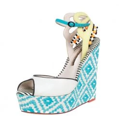 Sophia Webster Multicolor Printed Canvas And Leather Wedge Sandals Size 40 For Women