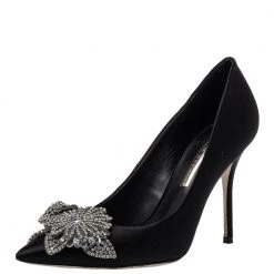 Sophia Webster Black Satin Lilico Crystal Embellished Pumps Size 38.5 For Women