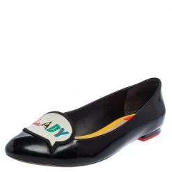 Sophia Webster Black Patent Leather Boss Lady Ballet Flats Size 40 For Women
