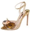 Sophia Webster Metallic Gold Leather And Shimmery Fabric Ankle Strap Sandals Size 39 For Women