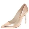 Sophia Webster Metallic Rose Gold Leather Crystal Embellished Heel Coco Pumps Size 40 For Women