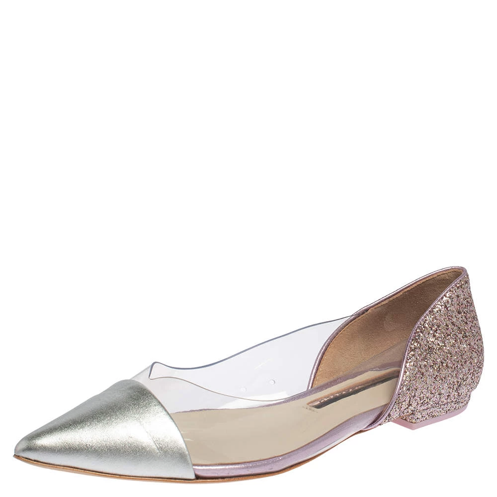 Sophia Webster Silver Leather And PVC Daria Ballerina Flats Size 38 For Women