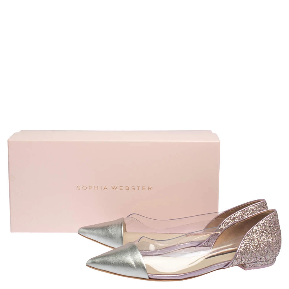 Sophia Webster Silver Leather And PVC Daria Ballerina Flats Size 38 For Women - Image 8