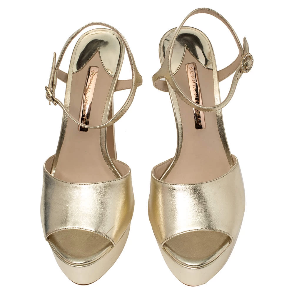 Sophia Webster Gold Leather Natalia Platform Ankle Strap Sandals Size 40 For Women - Image 3