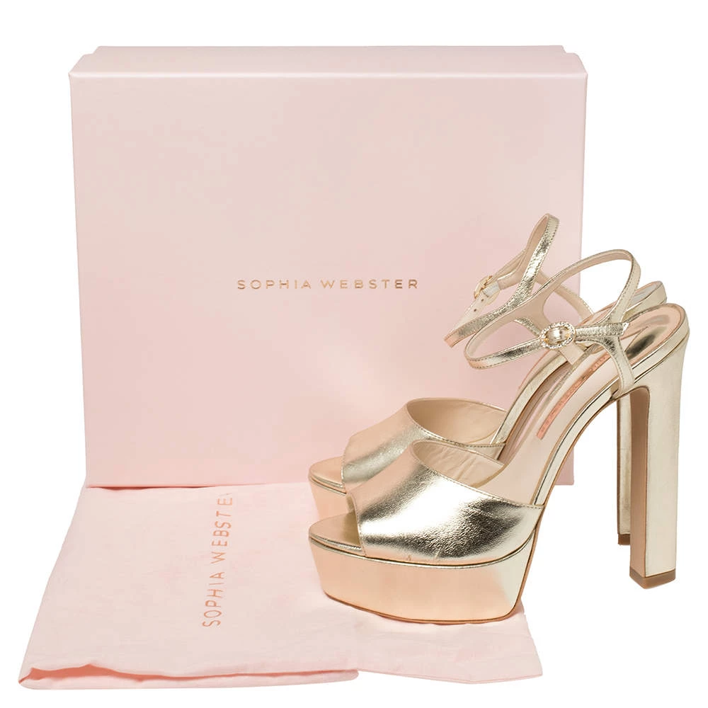 Sophia Webster Gold Leather Natalia Platform Ankle Strap Sandals Size 40 For Women - Image 8