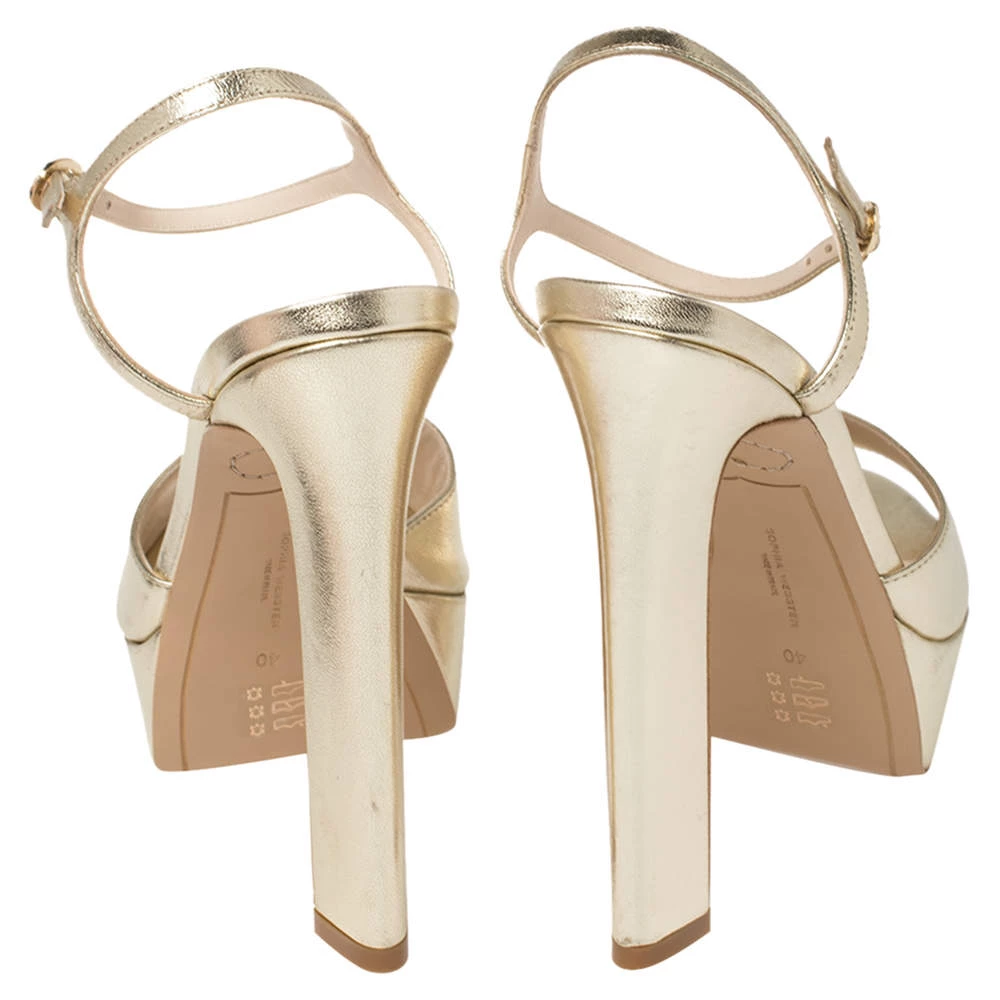 Sophia Webster Gold Leather Natalia Platform Ankle Strap Sandals Size 40 For Women - Image 5