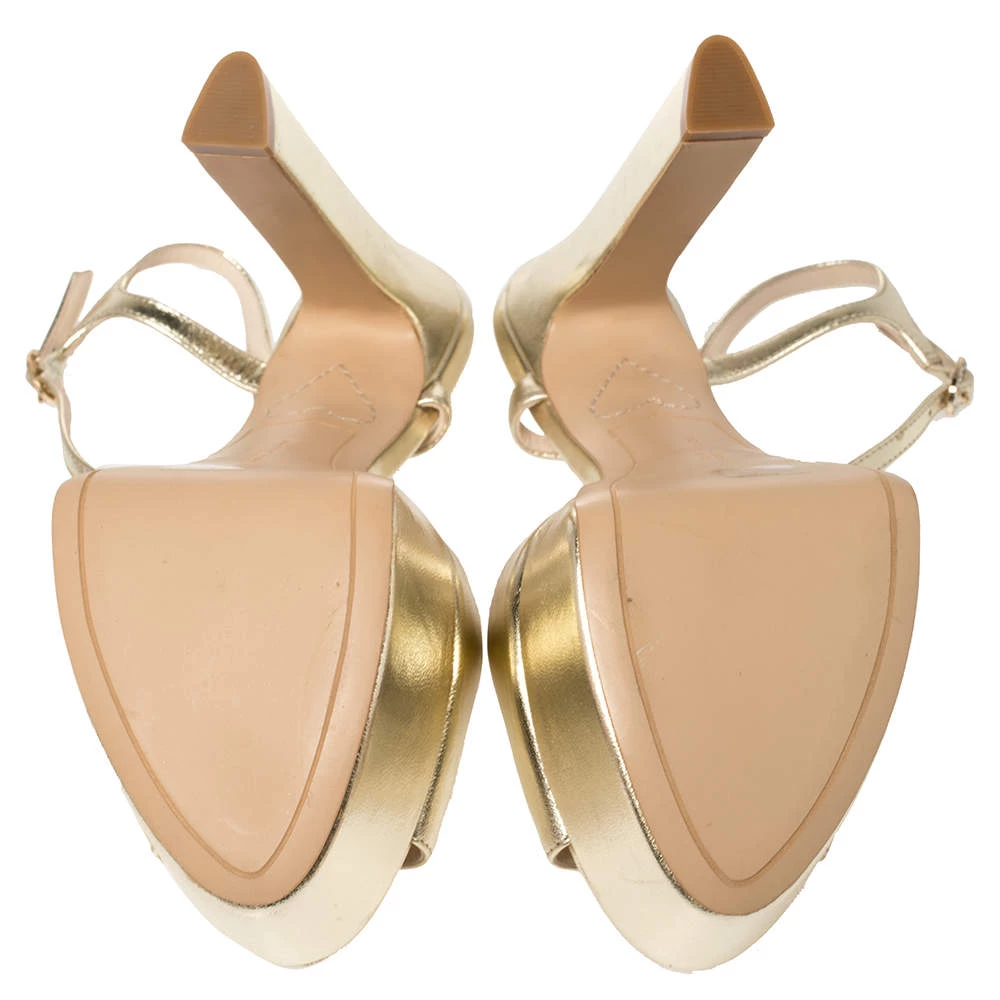 Sophia Webster Gold Leather Natalia Platform Ankle Strap Sandals Size 40 For Women - Image 6