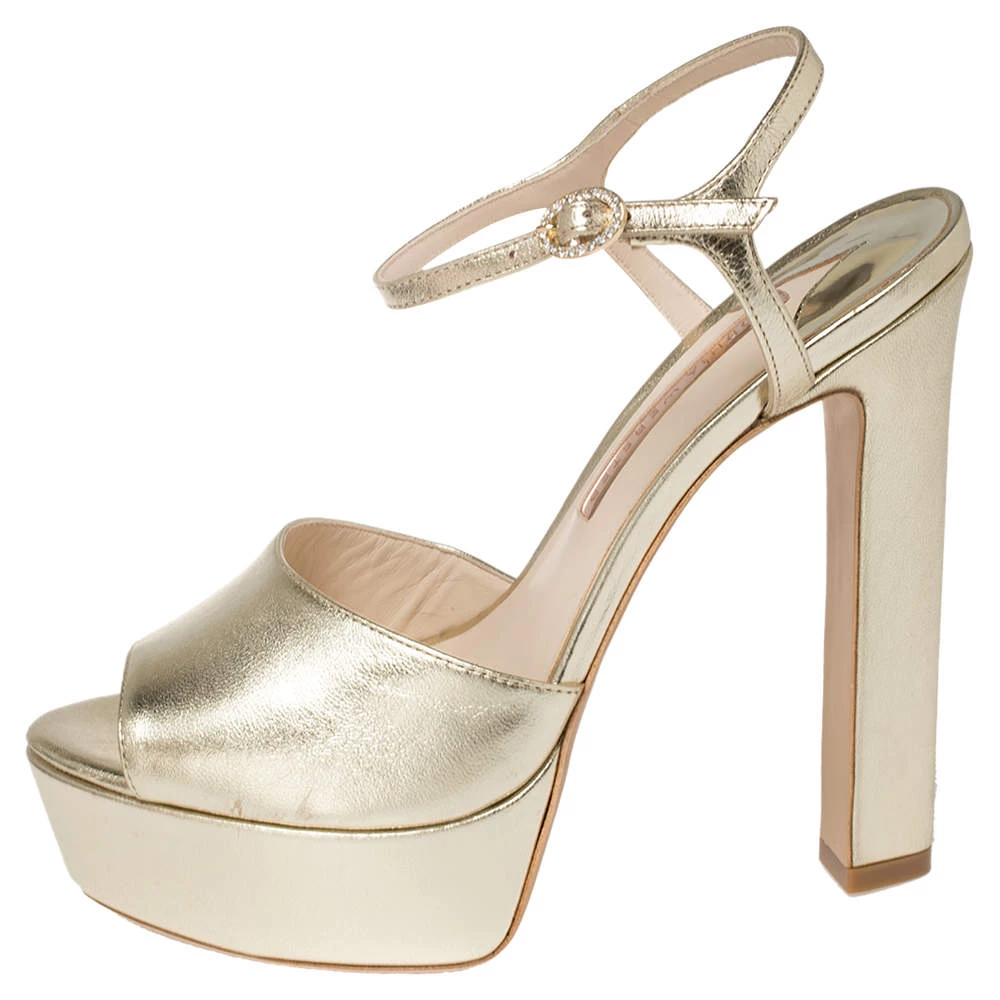 Sophia Webster Gold Leather Natalia Platform Ankle Strap Sandals Size 40 For Women - Image 2