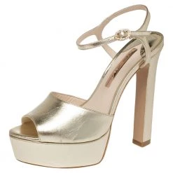Sophia Webster Gold Leather Natalia Platform Ankle Strap Sandals Size 40 For Women