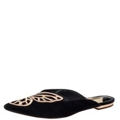 Sophia Webster Black Suede Bibi Butterfly Flat Sandals Size 40 For Women
