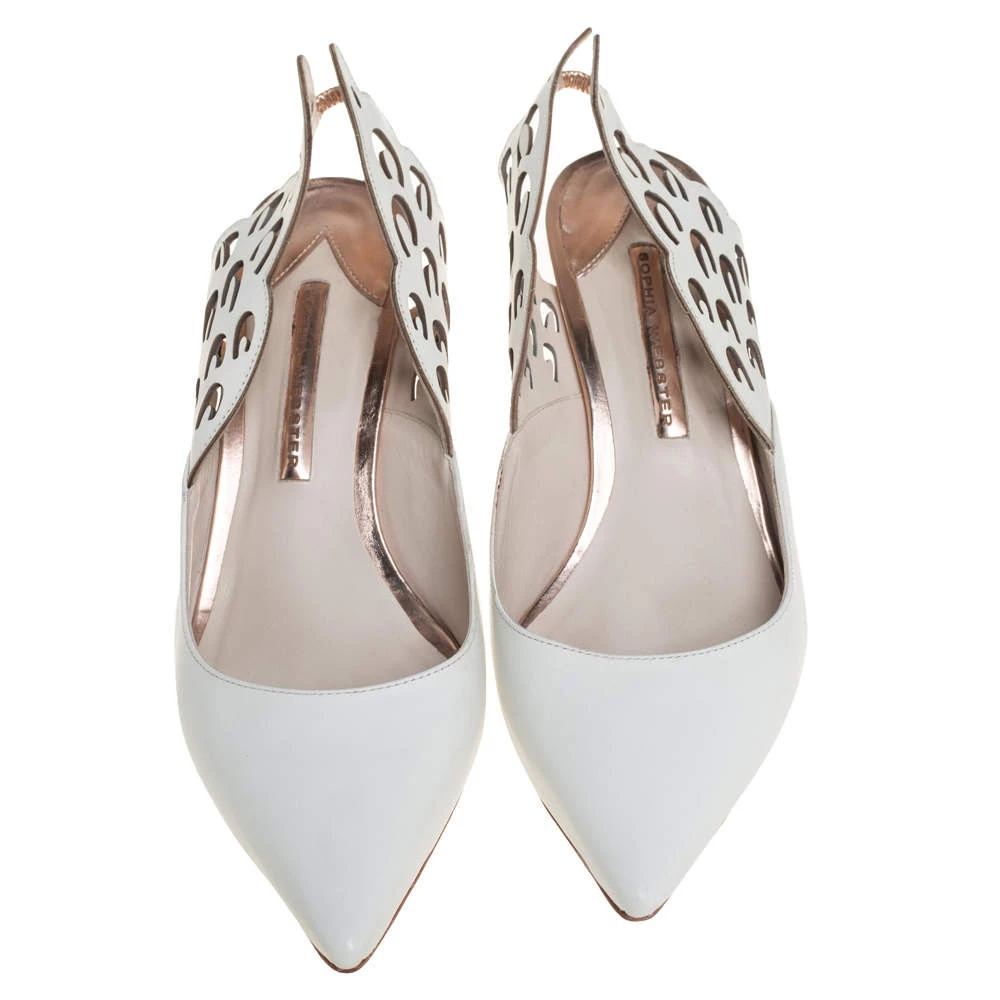 Sophia Webster White Leather Angel Wing Slingback Mules Size 39 For Women - Image 3