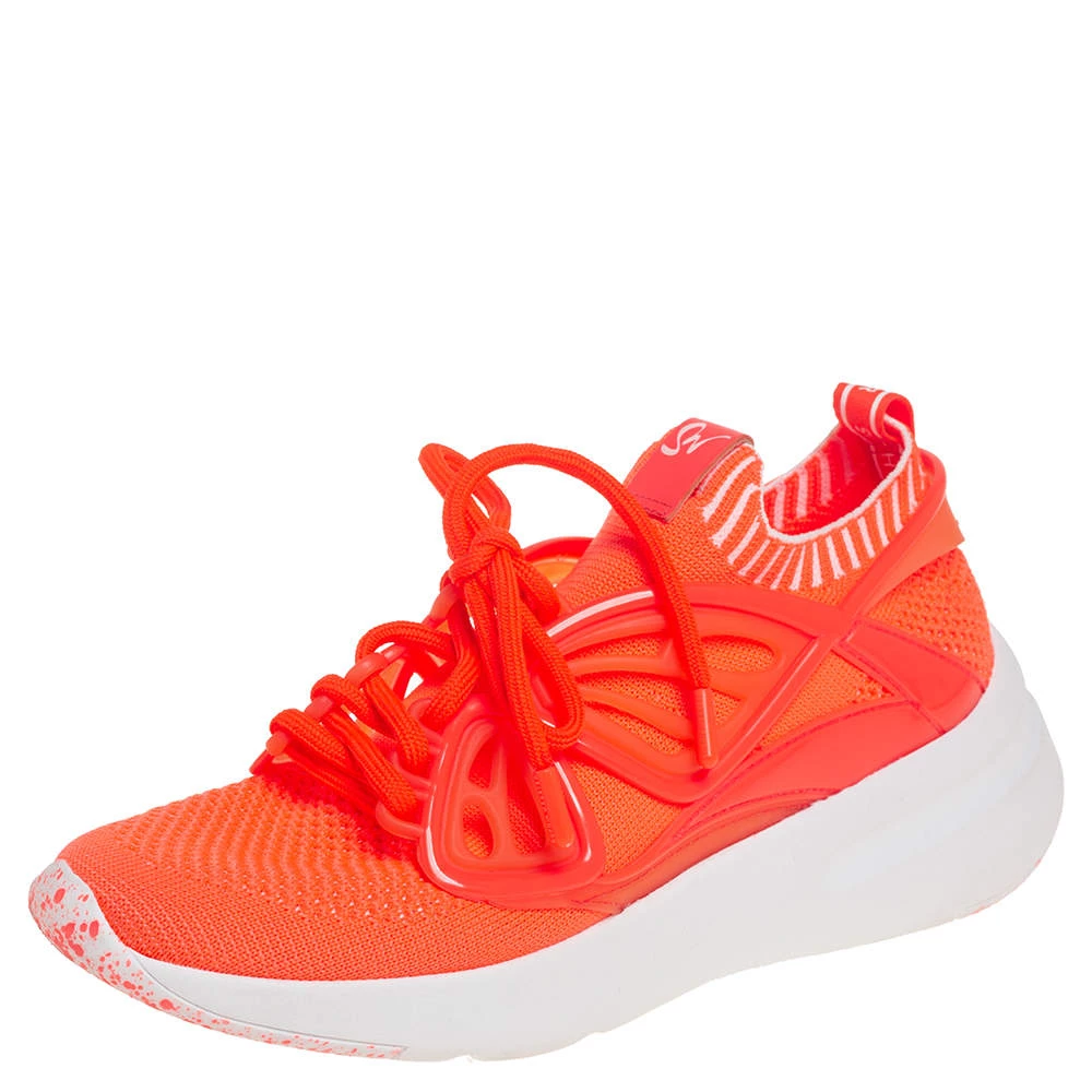 Sophia Webster Orange Knit Fabric Fly By Low Top Sneakers Size 40 For Women